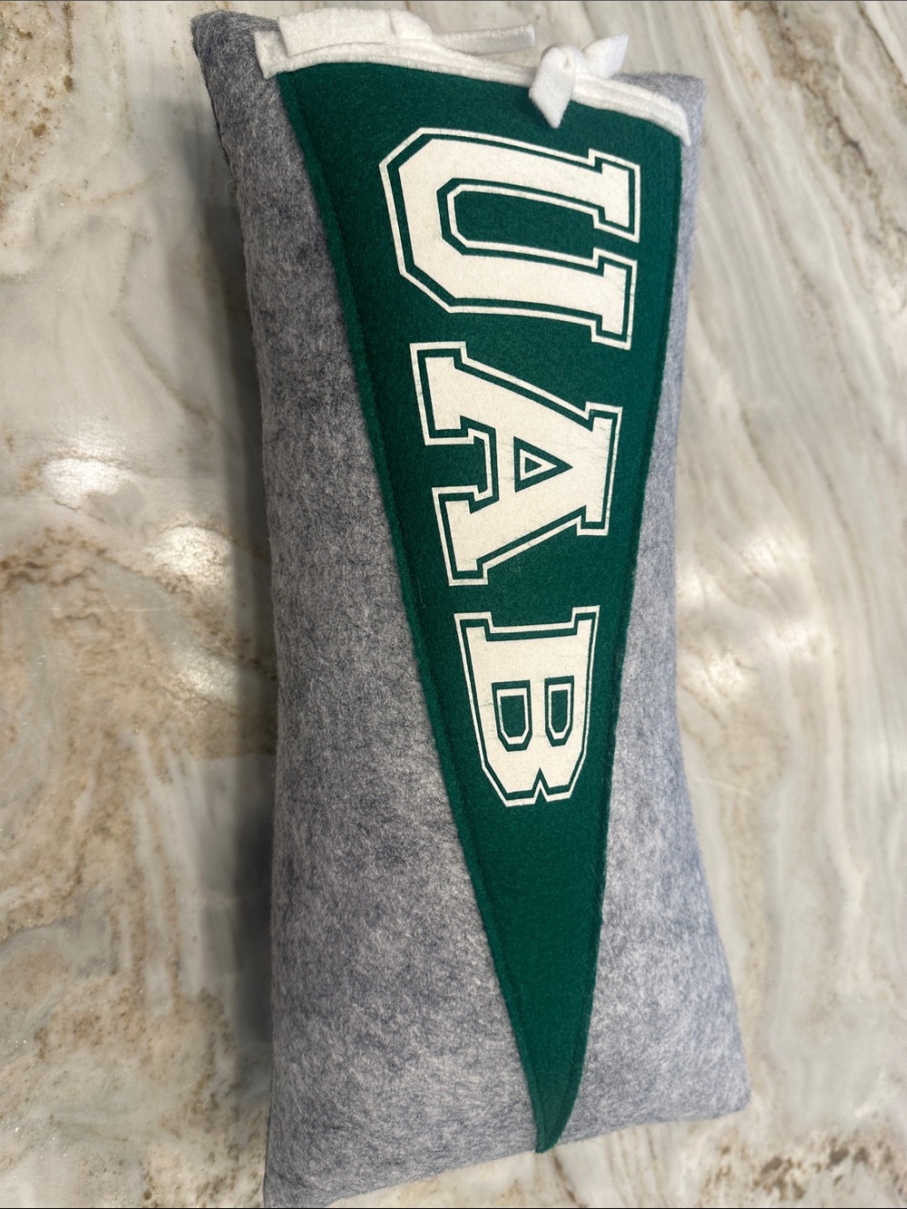 UAB COLLEGE 

Gray Felt Pillow with Green 'UAB' Pennant